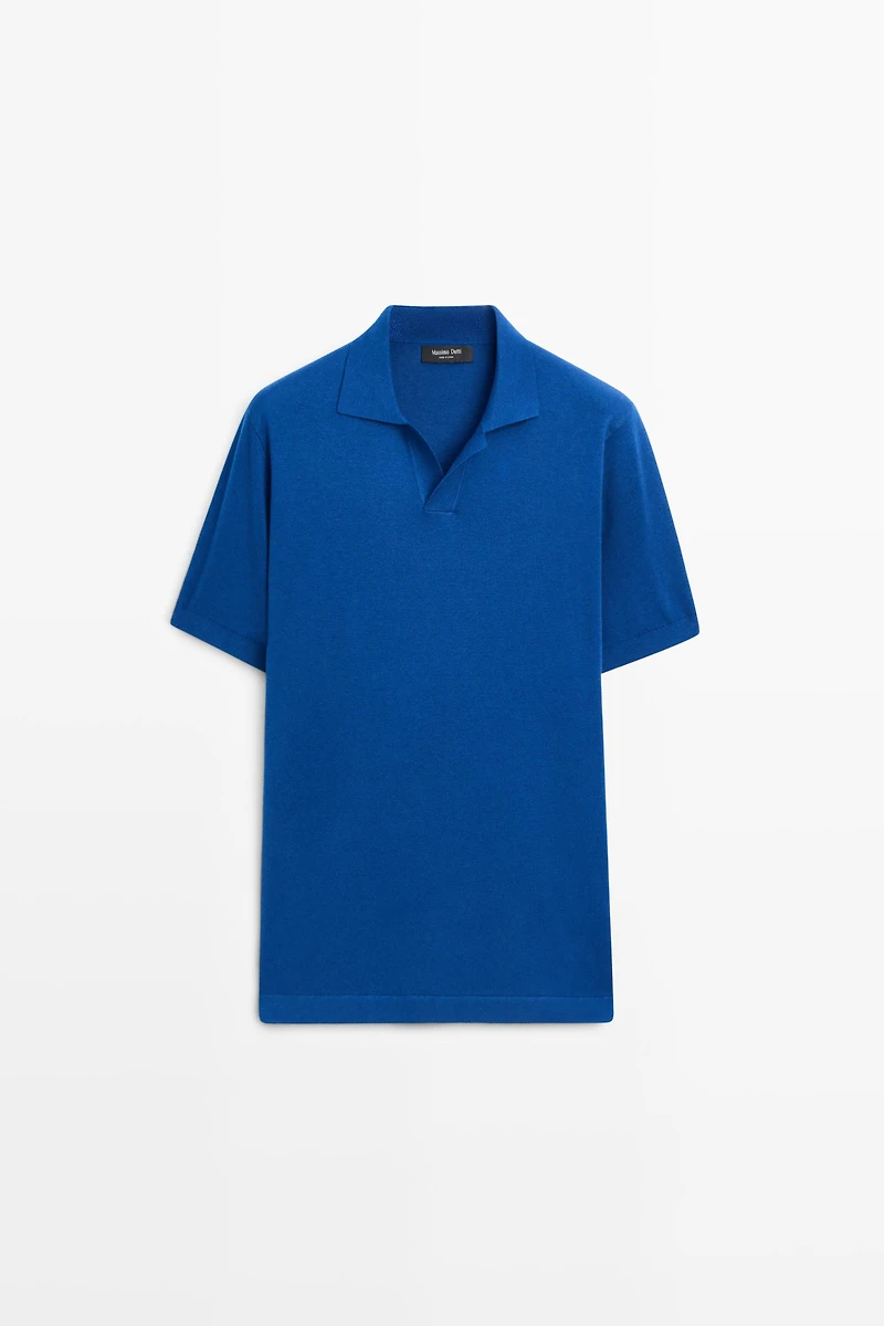 Cotton and linen knit polo sweater