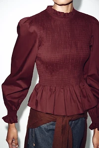 SMOCKED STRIPED SHIRT