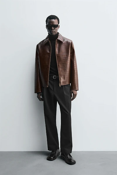 EMBOSSED FAUX LEATHER JACKET