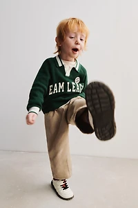 TEXT PRINT WAFFLE KNIT POLO SHIRT