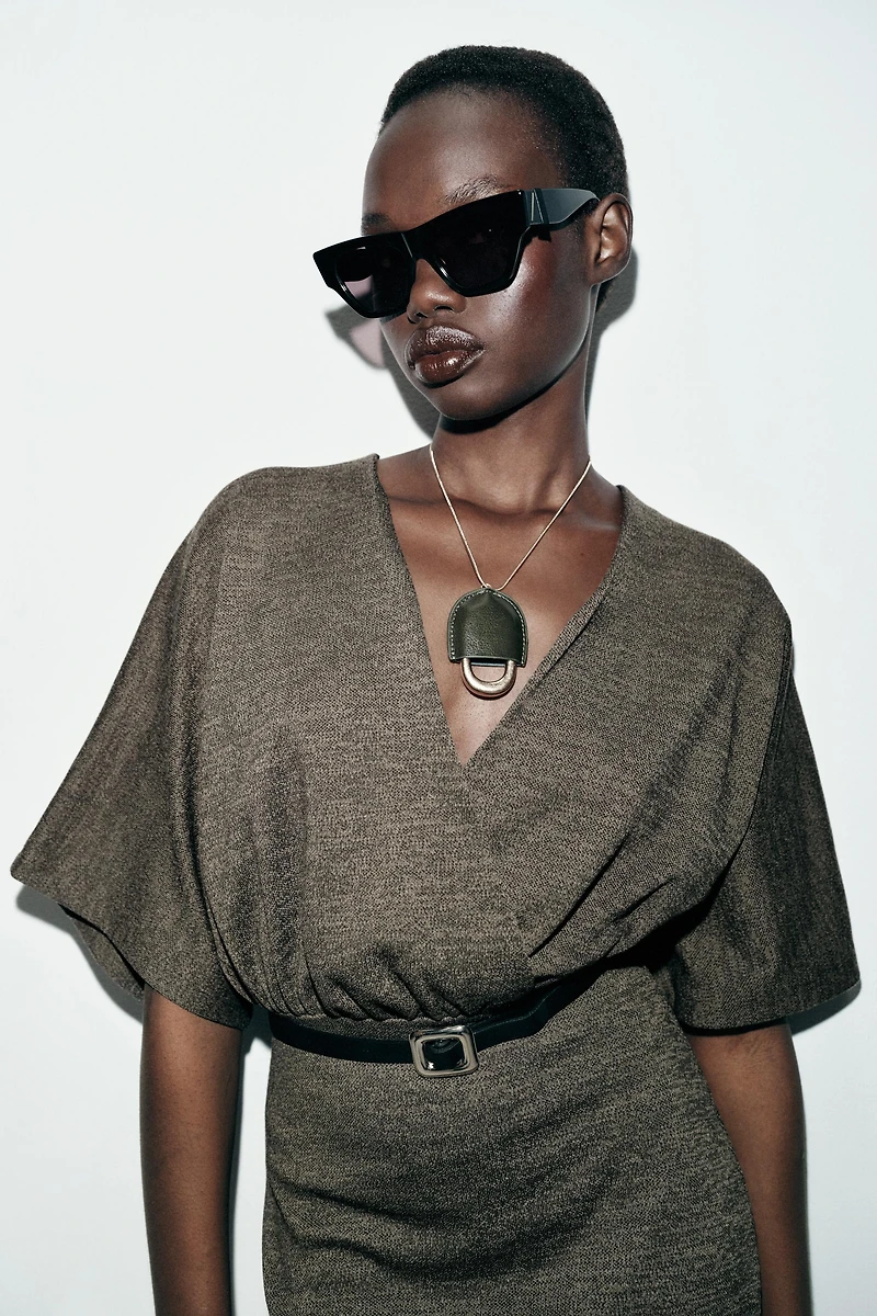 BELTED PIQUE MIDI DRESS