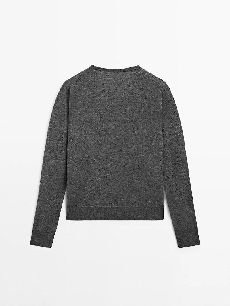 Wool blend V-neck knit sweater