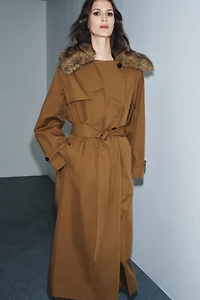 OVERSIZED TRENCH COAT WITH FAUX FUR COLLAR ZW COLLECTION LIMITED EDITION