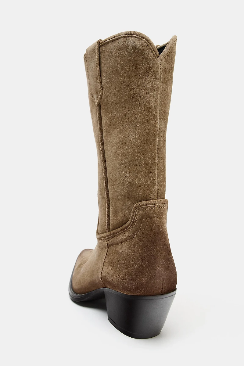 BOTTES COW-BOY EN CROÛTE DE CUIR