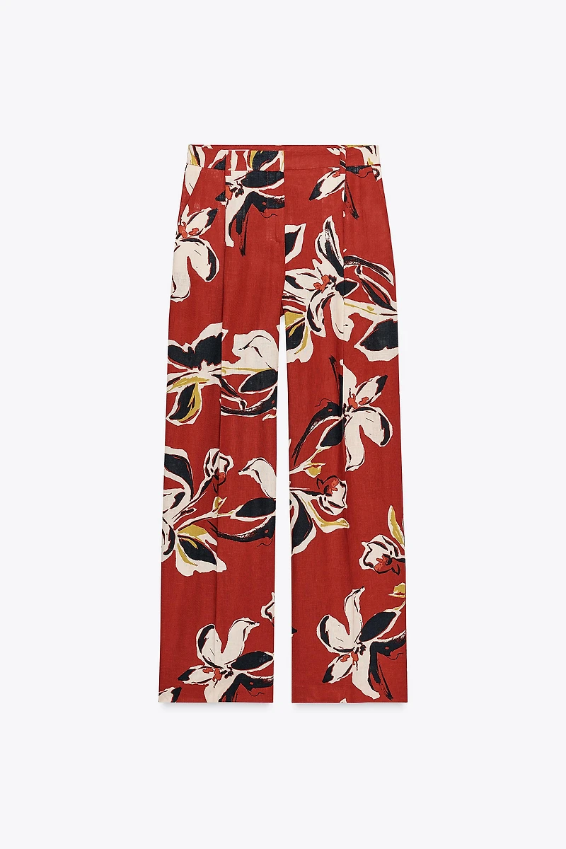 FLORAL PRINT LINEN PANTS