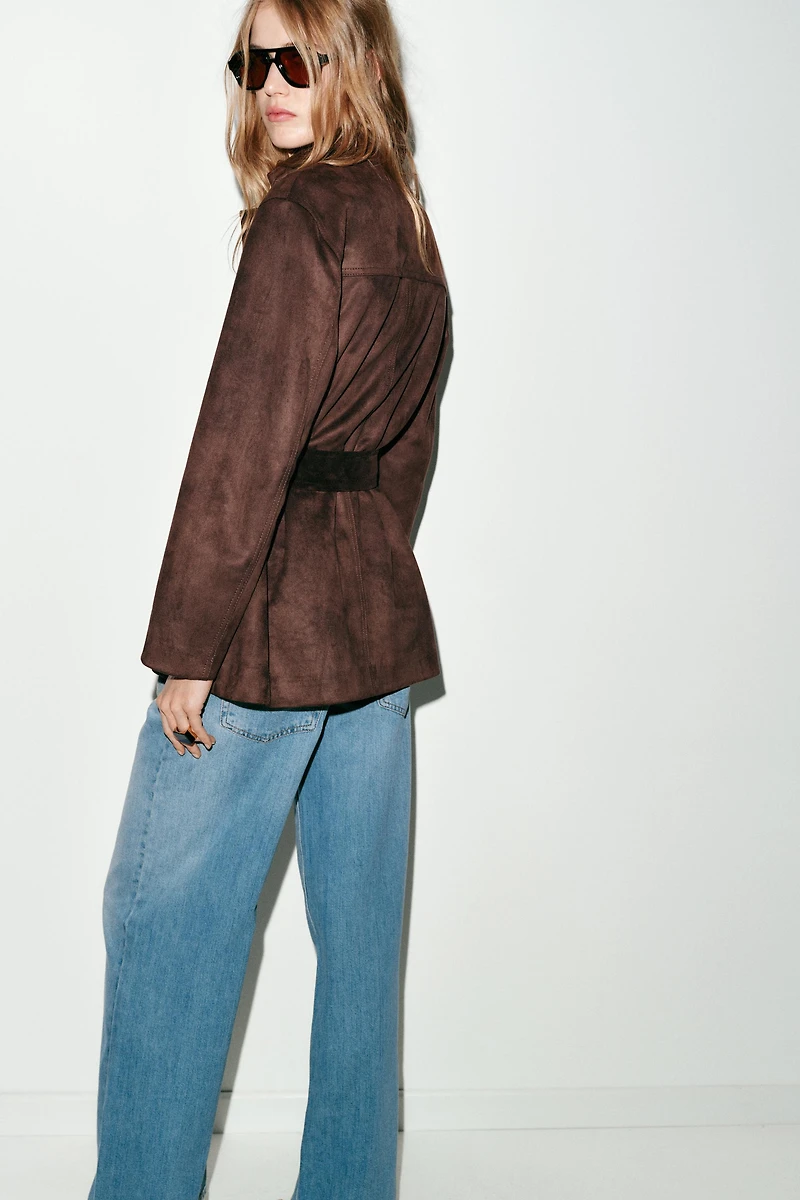 FAUX SUEDE BELTED JACKET