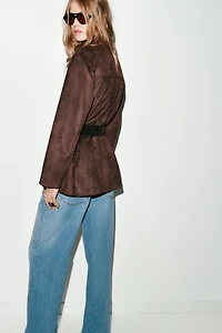 FAUX SUEDE BELTED JACKET