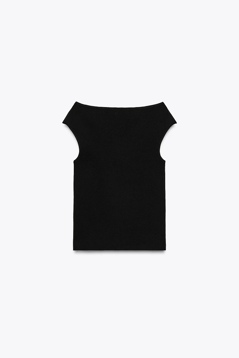 TOP COL BATEAU EN MAILLE UNIE