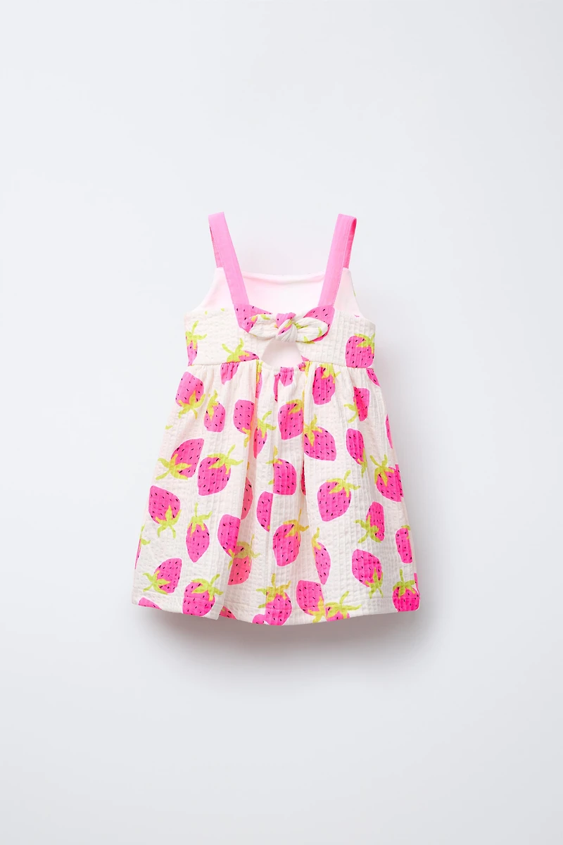 TEXTURED PRINTED BOW DRESS