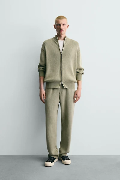 WASHED TEXTURED KNIT CARDIGAN