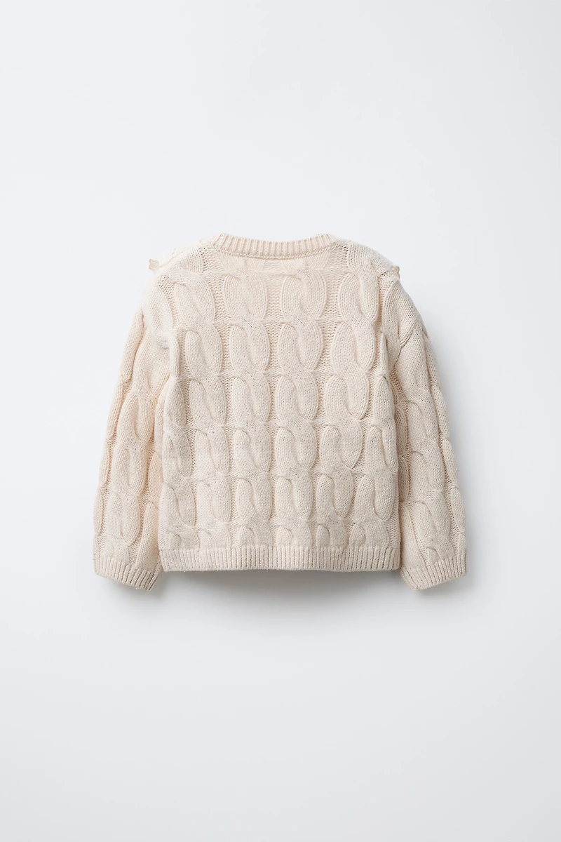 CABLE KNIT SWEATER WITH LACE COLLAR