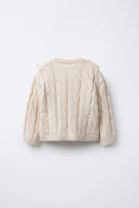 CABLE KNIT SWEATER WITH LACE COLLAR