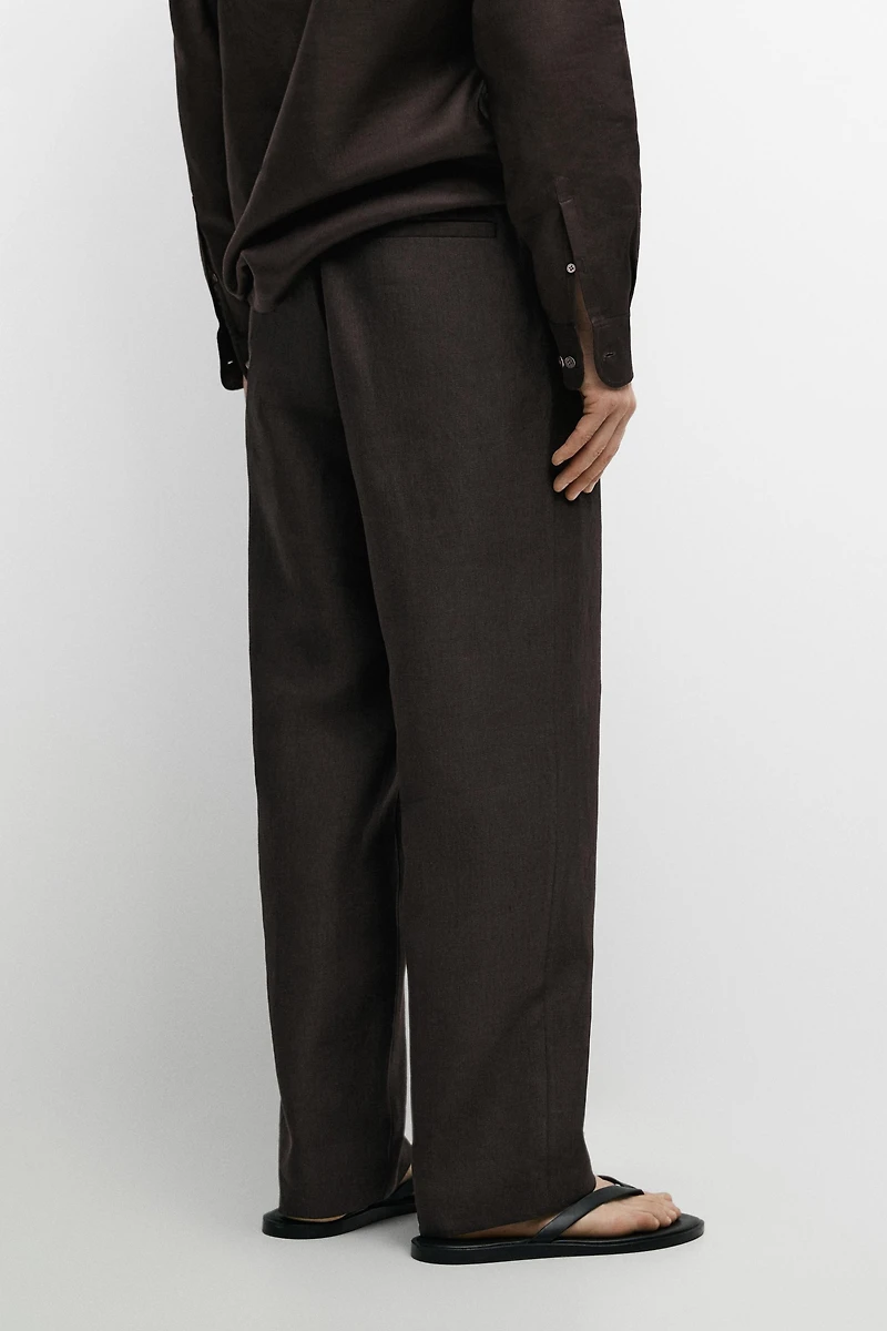 100% linen houndstooth pants