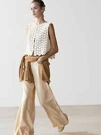 Veste sans manches en crochet à fleurs coton