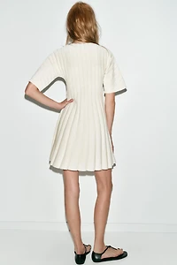 SHORT RIB KNIT BALLOON SLEEVE DRESS