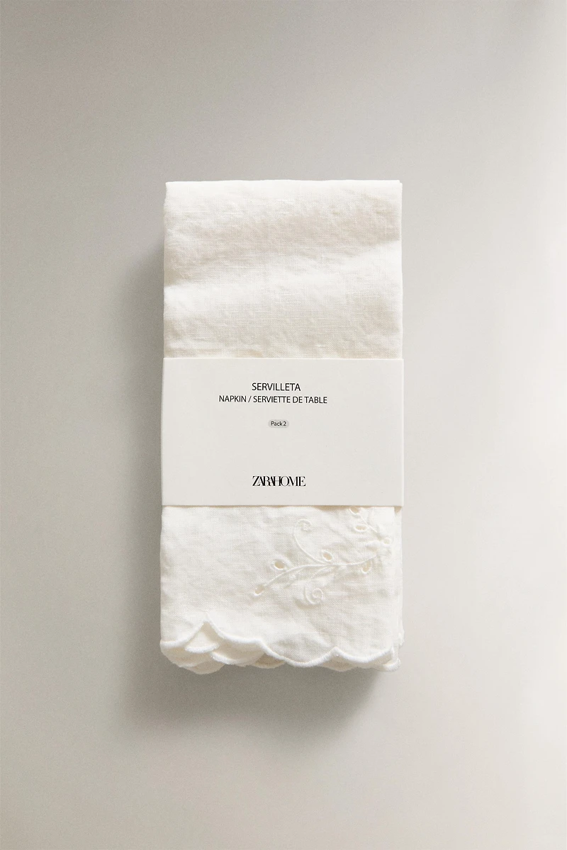 LOT DE SERVIETTES LIN BRODERIE FLORALE (LOT DE 2)