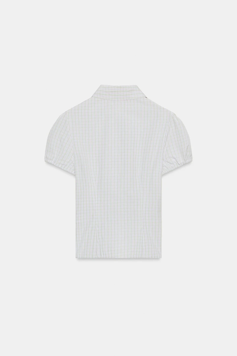 CHECKED ELASTIC POPLIN SHIRT