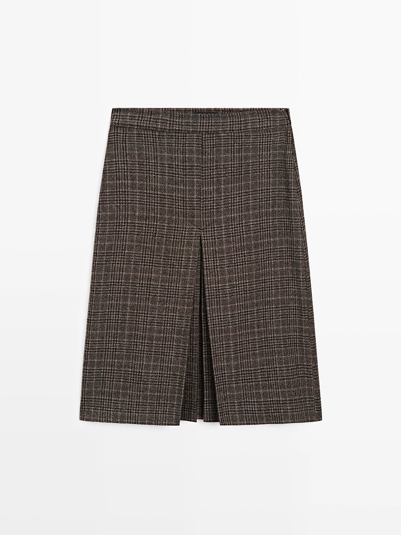 100% wool check midi skirt