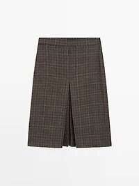 100% wool check midi skirt