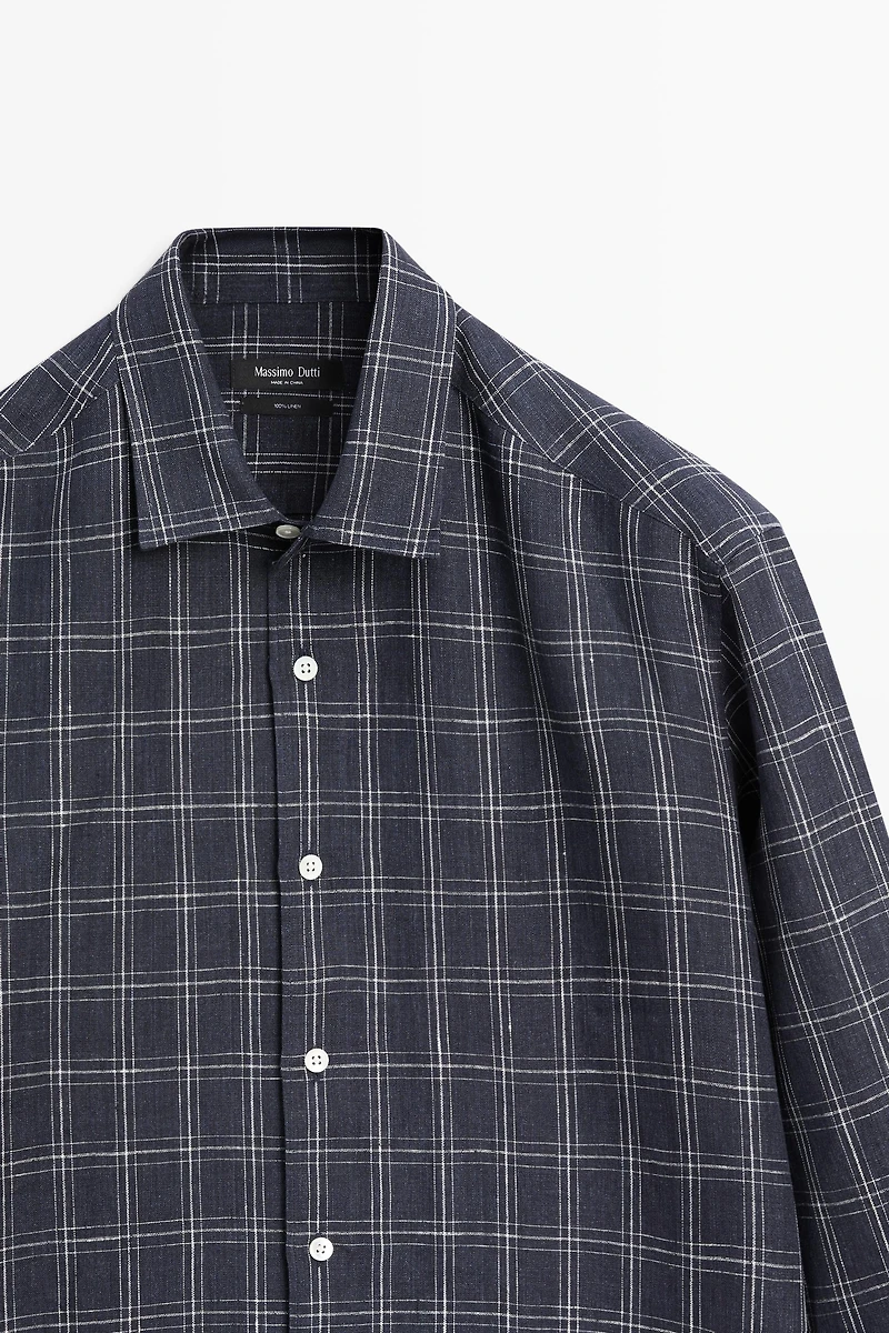 100% linen regular fit check shirt