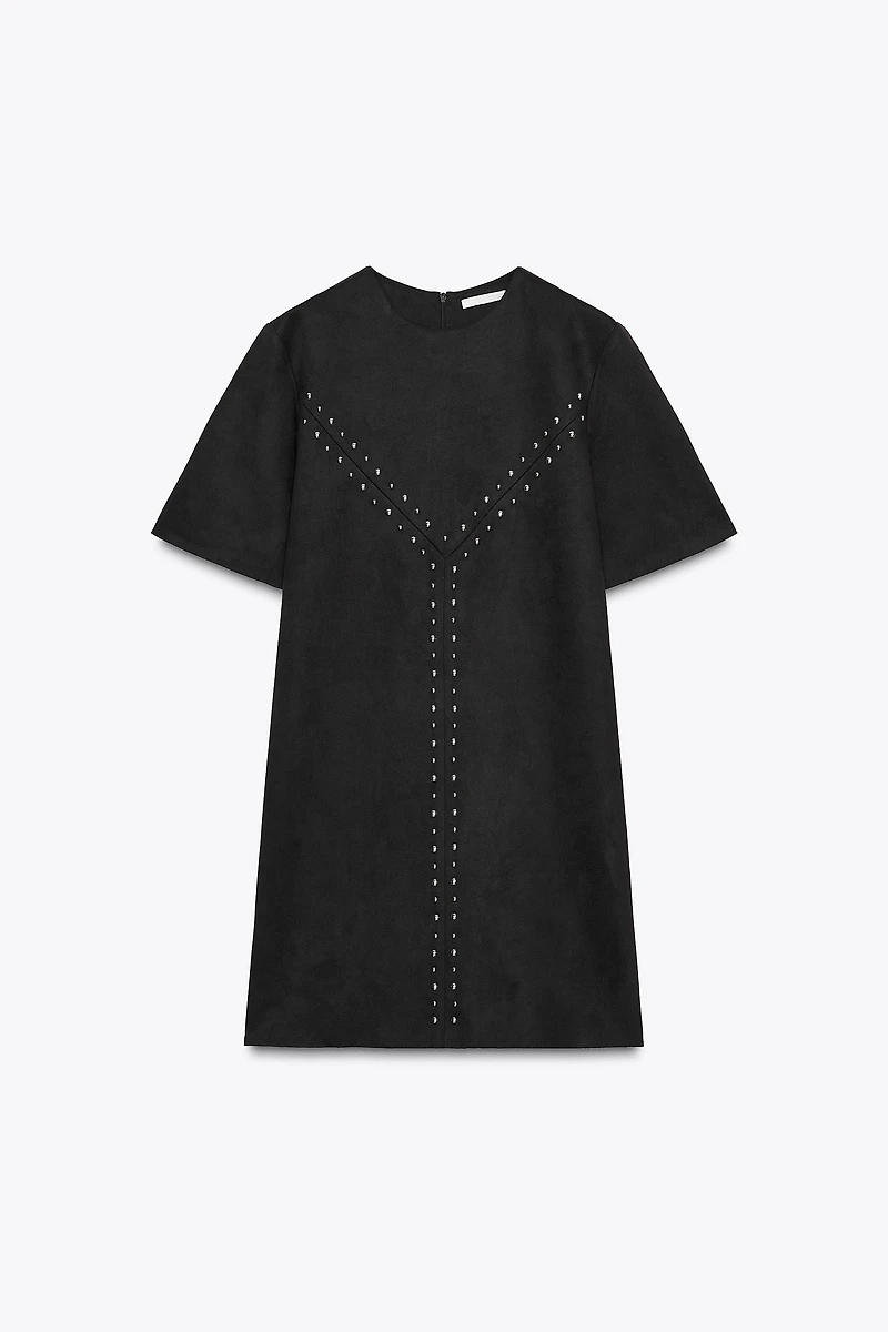 FAUX SUEDE STUDDED DRESS