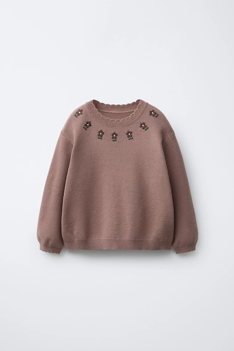 EMBROIDERED FLORAL KNIT JUMPER