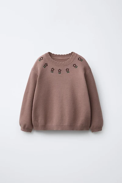 EMBROIDERED FLORAL KNIT JUMPER