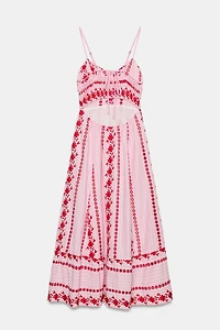 EMBROIDERED EYELET MIDI DRESS