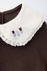 EMBROIDERED SOFT TOUCH PETER PAN COLLAR TOP