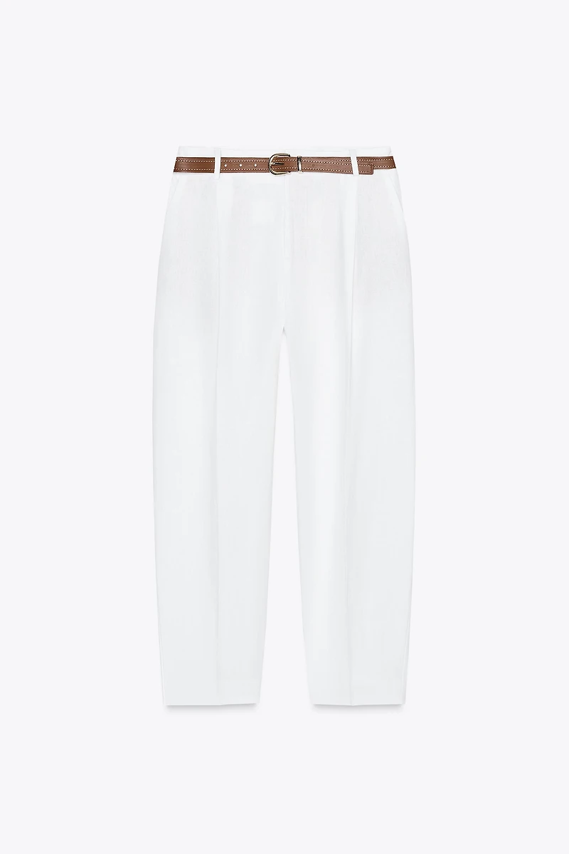 LINEN STRAIGHT LEG PANTS WITH BELT
