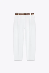 LINEN STRAIGHT LEG PANTS WITH BELT