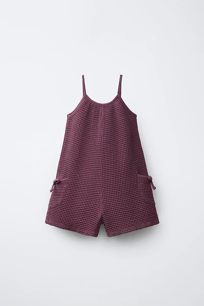 WAFFLE KNIT BOW ROMPER