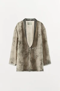BEADED PRINT ORGANZA KIMONO