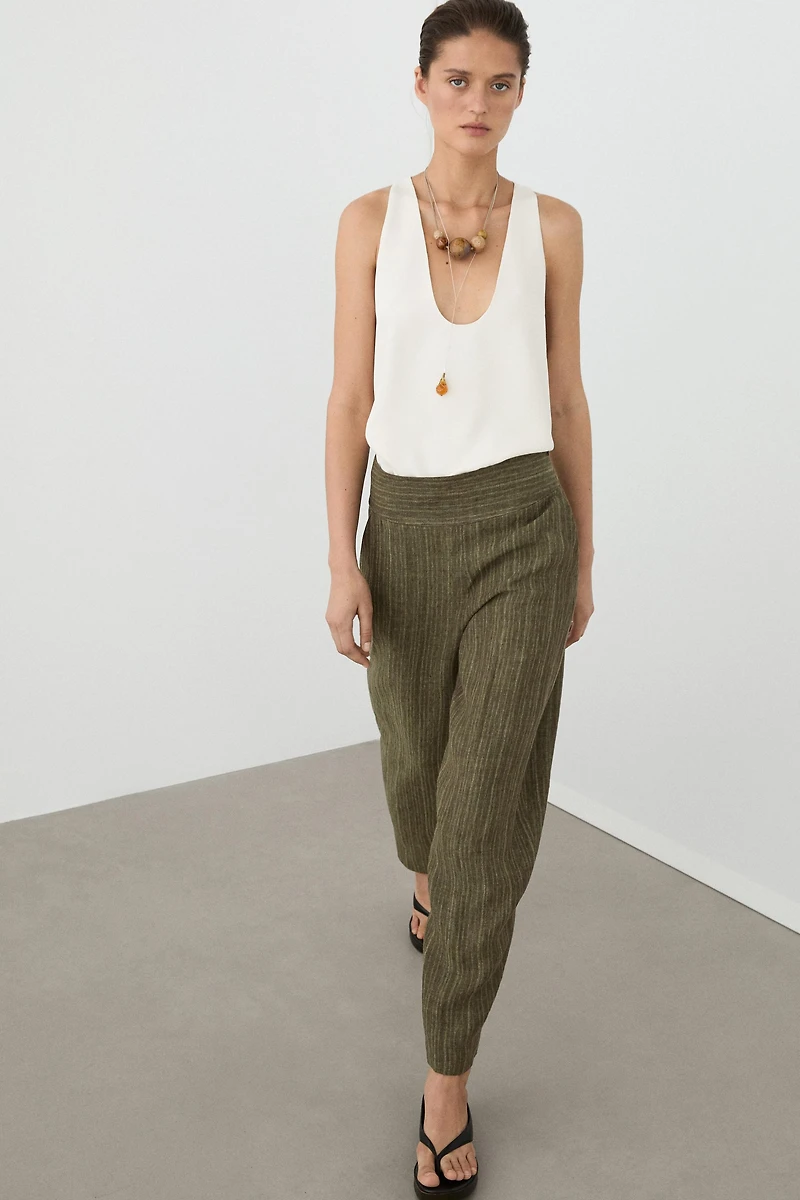 Pantalon avec ceinture large total look lin