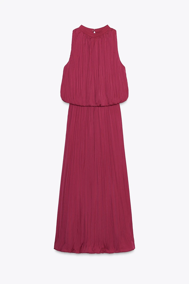 WRINKLE EFFECT PLEATED MIDI DRESS