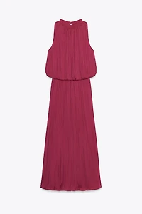 WRINKLE EFFECT PLEATED MIDI DRESS