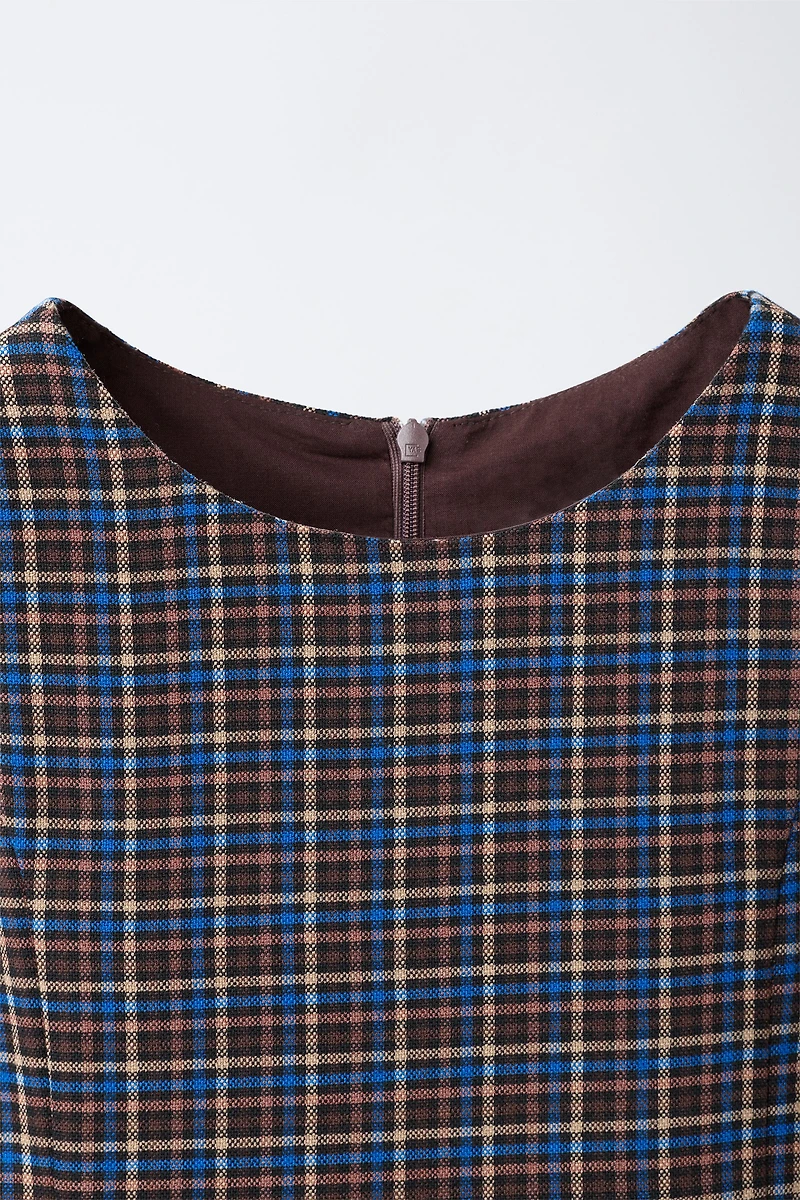 PLAID BELTED PINAFORE DRESS