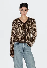 Alpaca wool blend animal print cardigan