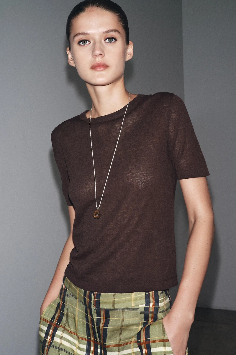 SHORT SLEEVE LINEN KNIT TOP