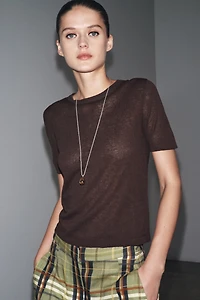 SHORT SLEEVE LINEN KNIT TOP