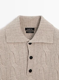 Wool cable-knit polo sweater