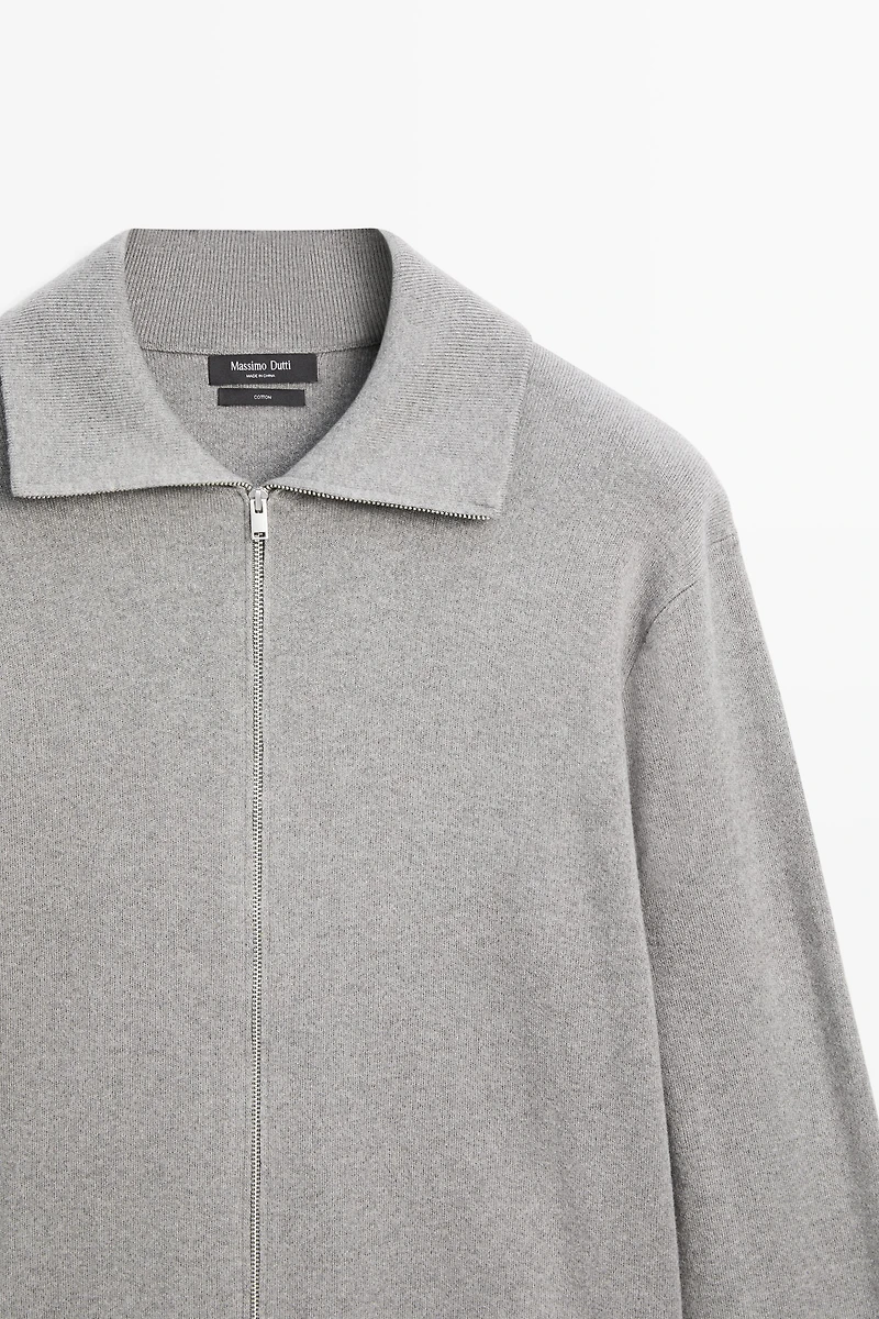 100% cotton zip-up knit cardigan