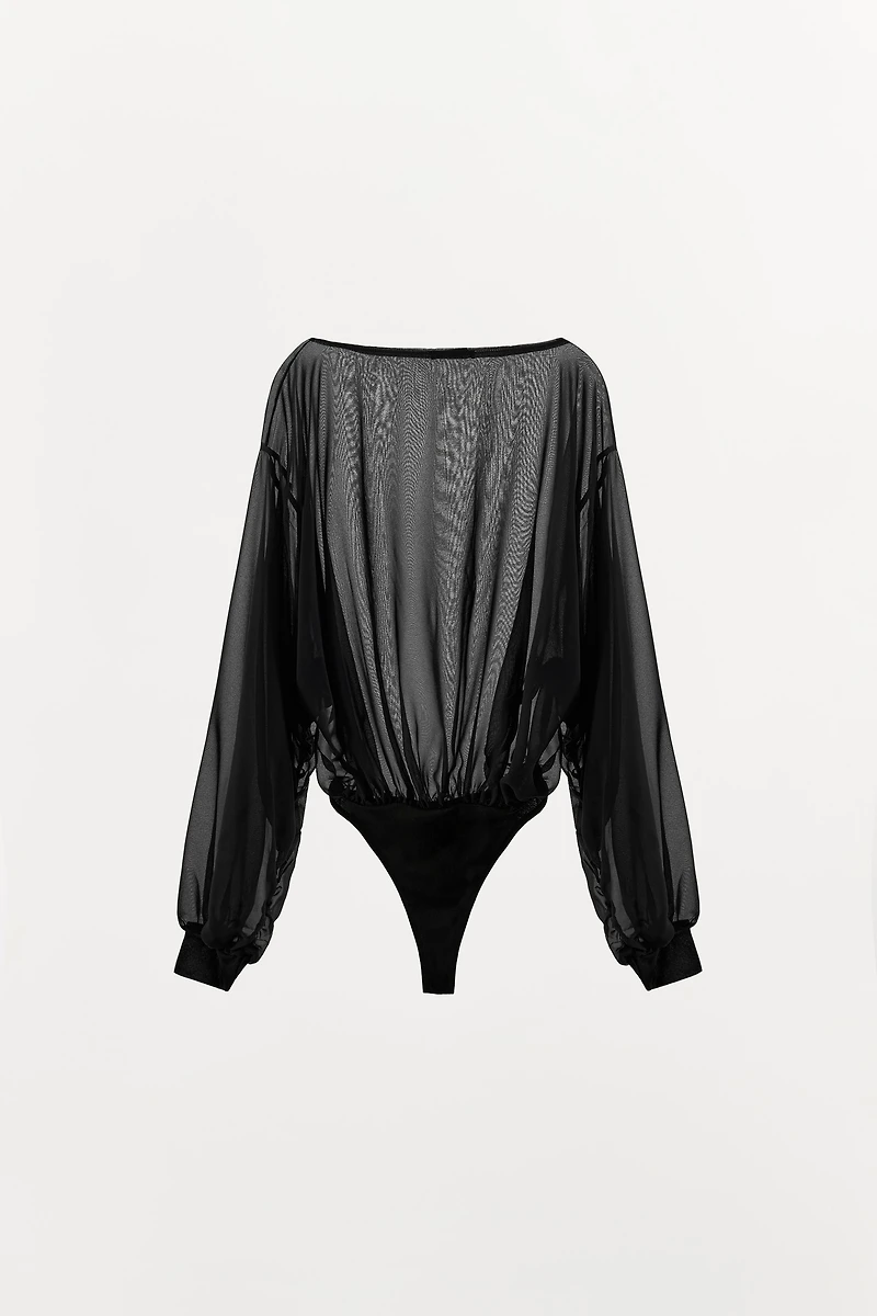 BODY SEMI-TRANSPARENT À MANCHES LONGUES