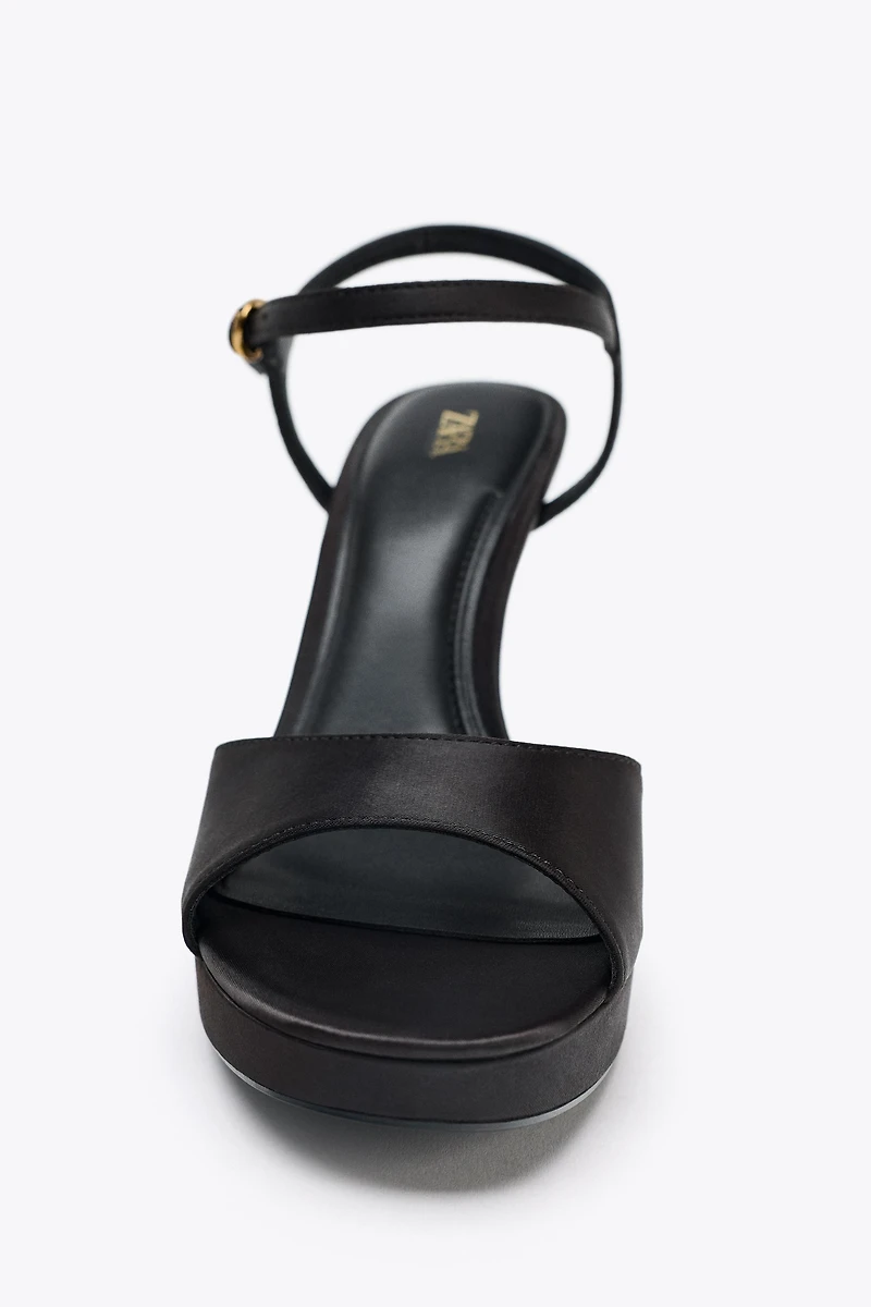 SATIN-EFFECT HEELED SANDALS