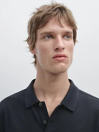 Linen and cotton short sleeve polo shirt
