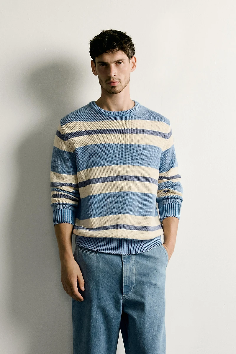 WASHED STRIPED JACQUARD REGULAR FIT SWEATER