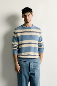 WASHED STRIPED JACQUARD REGULAR FIT SWEATER