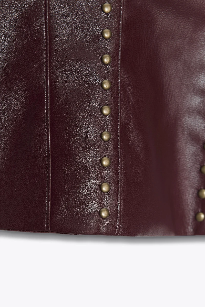 STUDDED FAUX LEATHER BANDEAU TOP