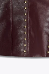 STUDDED FAUX LEATHER BANDEAU TOP