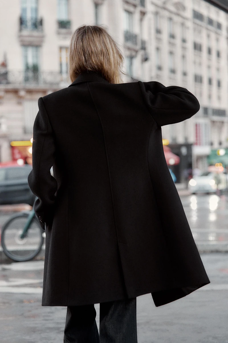 DOUBLE-BREASTED COAT WITH SHOULDER PADS